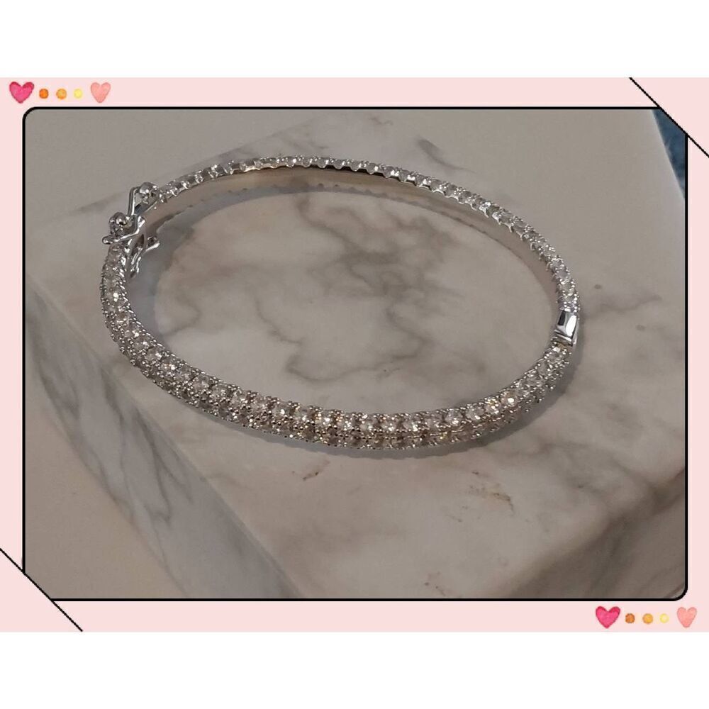 Stunning 18KWGP Genuine Pave Diamond Simulant Bangle Bracelet